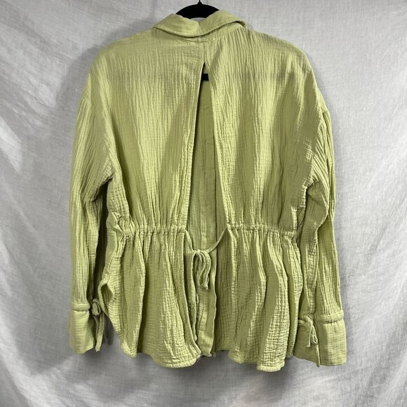 Lush Cotton Gauze Open Back Long Sleeve Top Womens S Chartreuse Boho Cottage - Picture 1 of 12